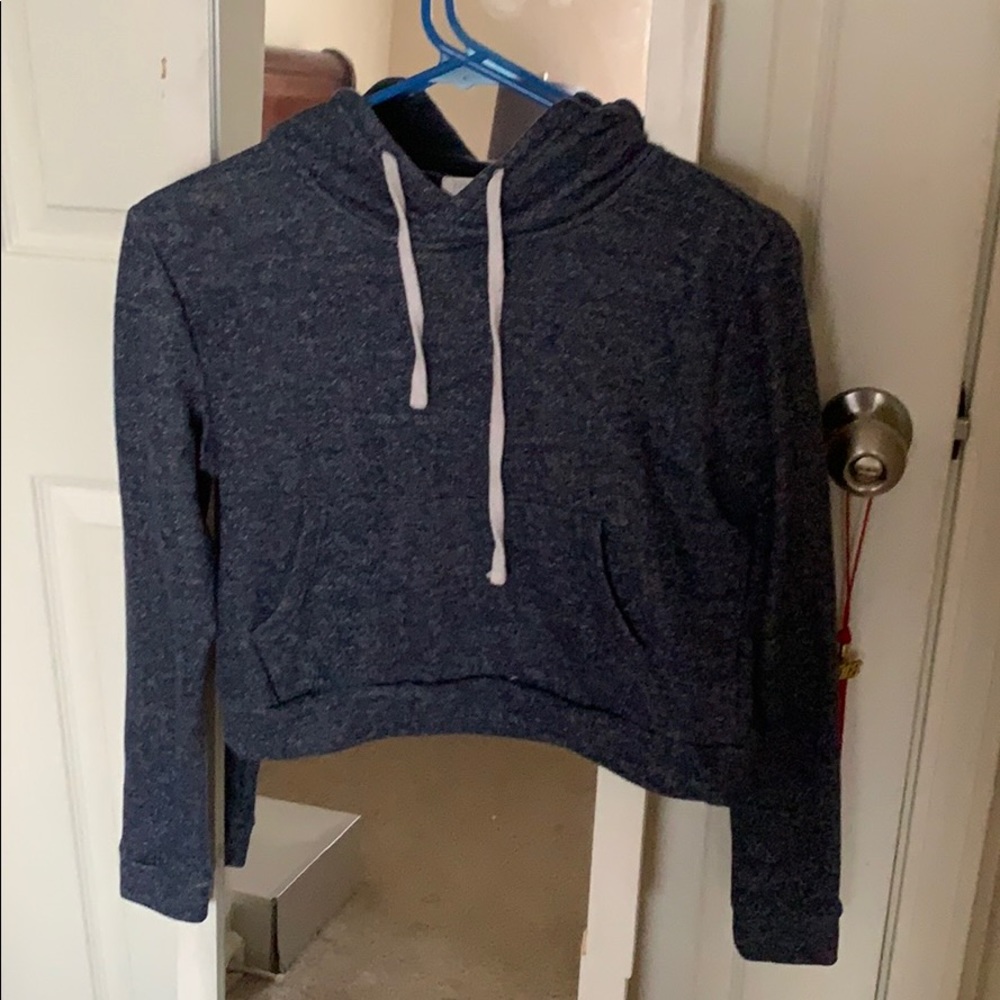 Blue long sleeve crop top hoodie